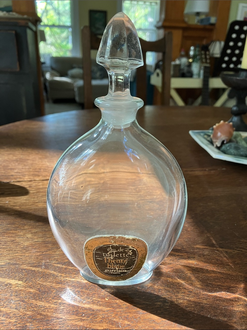 GUERLAIN Clear Glass Round Perfume Bottle with Stopper